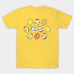 Egg Pattern | Yellow Orange Gray | Stripes Clouds Flowers Dots | Light Yellow T-Shirt